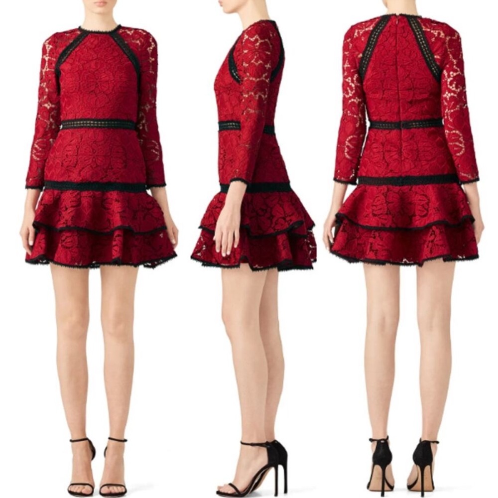 ALEXIS Kharis Red Tiered Lace Dress Cocktail‎ Party Mini Size XL